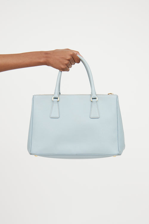 Prada Blue Saffiano Double Zip Galleria Bag