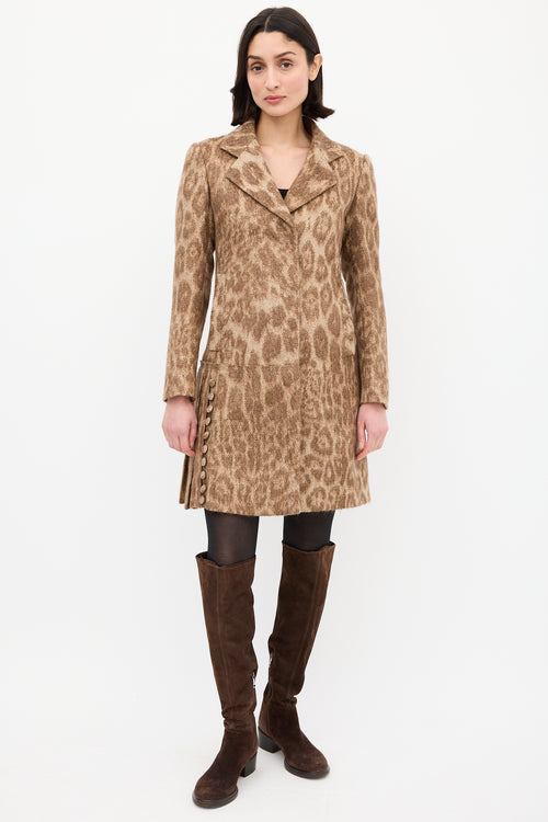 Prada Beige & Brown Mohair Printed Coat