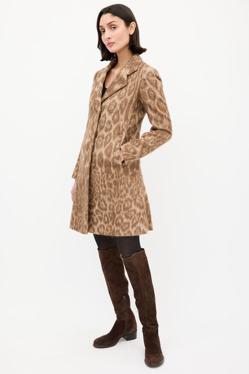 Prada Beige & Brown Mohair Printed Coat