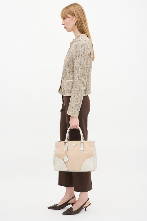 Prada Beige Canapa & Leather City Stitch Tote Bag