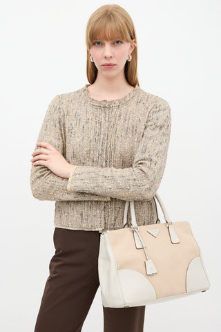 Prada Beige Canapa & Leather City Stitch Tote Bag