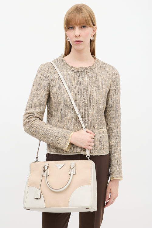 Prada Beige Canapa & Leather City Stitch Tote Bag