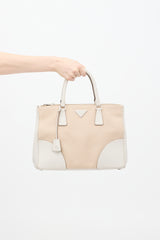 Prada Beige Canapa & Leather City Stitch Tote Bag