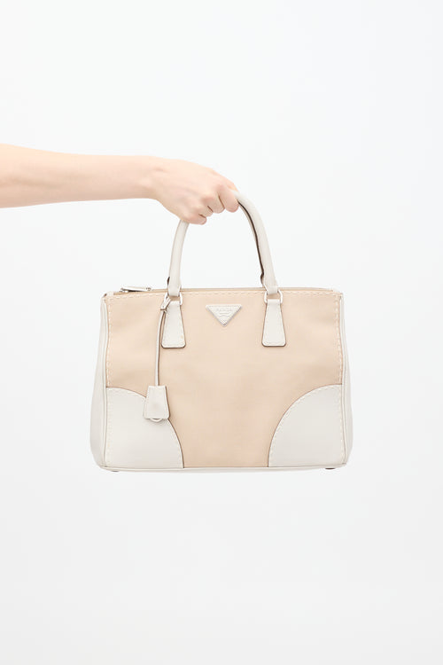 Prada Beige Canapa & Leather City Stitch Tote Bag