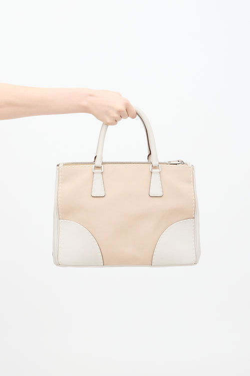 Prada Beige Canapa & Leather City Stitch Tote Bag