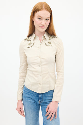 Prada Beige Cotton & Nylon Embellished Shirt