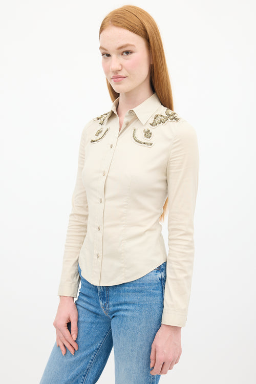 Prada Beige Cotton & Nylon Embellished Shirt