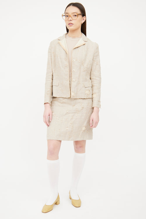 Prada Beige Distressed Blazer & Skirt Set