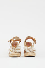 Prada Beige Espadrille Bow Wedge Sandal