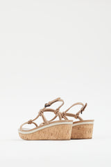 Prada Beige Leather Cork Wedge Sandal