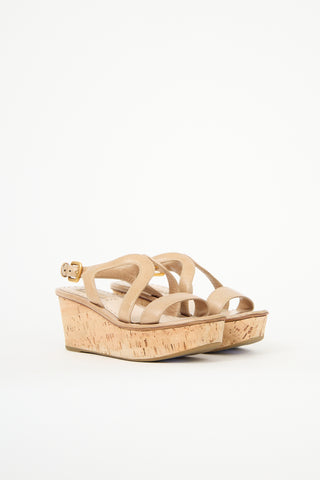 Prada Leather & Cork Wedge Sandal