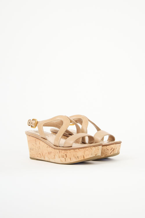 Prada Leather & Cork Wedge Sandal