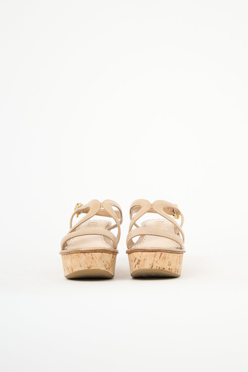 Prada Leather & Cork Wedge Sandal