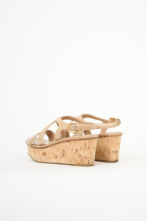 Prada Leather & Cork Wedge Sandal