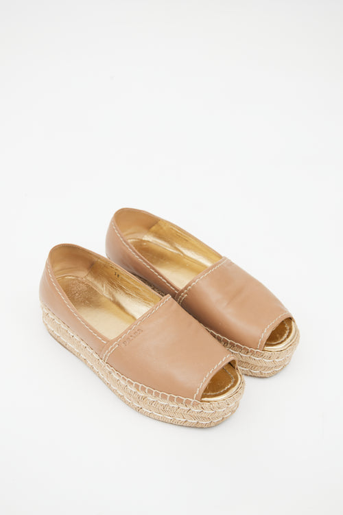 Prada Beige Leather Espadrille Flat