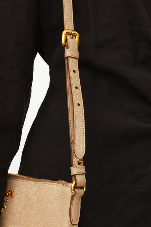 Prada 2018 Beige Vitello Leather Zip Crossbody Bag