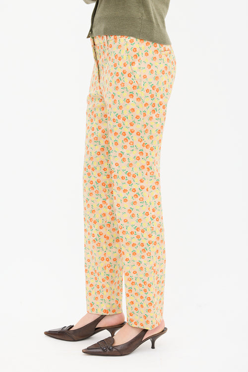 Prada Beige & Multi Floral Slim Trouser