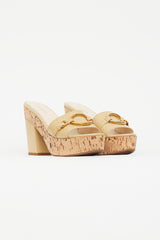 Prada Beige Patent Leather Cork Heeled Sandal