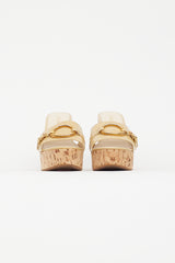 Prada Beige Patent Leather Cork Heeled Sandal