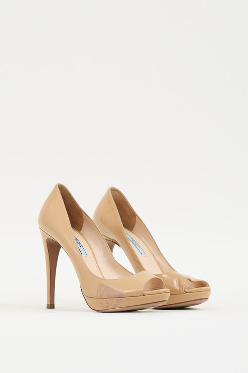 Prada Beige Patent Leather Peep Toe Pump