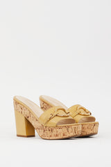 Prada Beige Patent Leather Cork Heeled Sandal