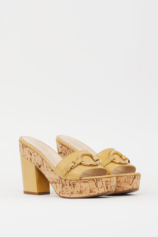 Prada Beige Patent Leather Cork Heeled Sandal
