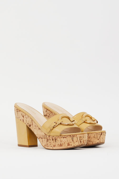 Prada Beige Patent Leather Cork Heeled Sandal