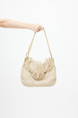 Prada Beige Pattina Sottospalla Fringe Linen Shoulder Bag
