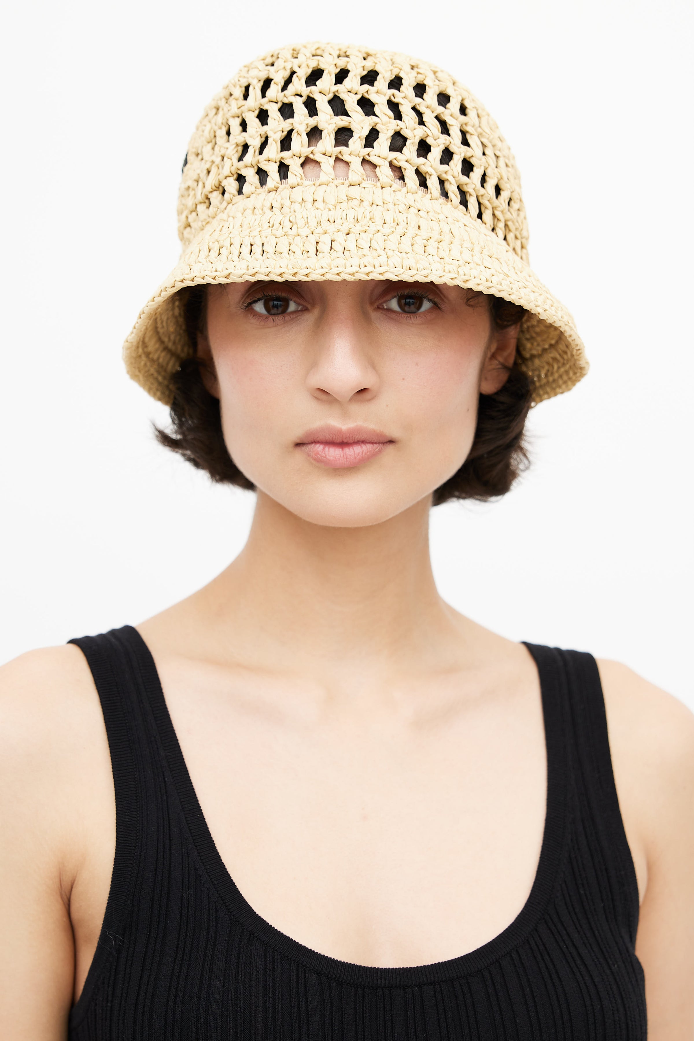 Prada - logo-embroidered Faux-raffia Bucket Hat - Womens - Beige