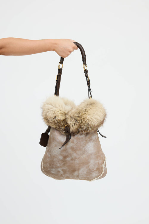 Prada Fur Trim Shoulder Bag