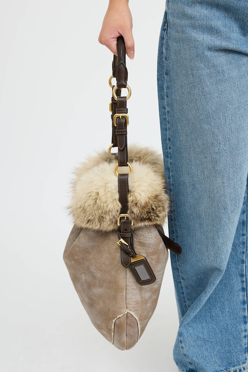 Prada Fur Trim Shoulder Bag