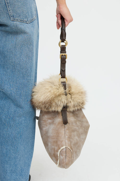 Prada Fur Trim Shoulder Bag