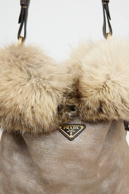 Prada Fur Trim Shoulder Bag