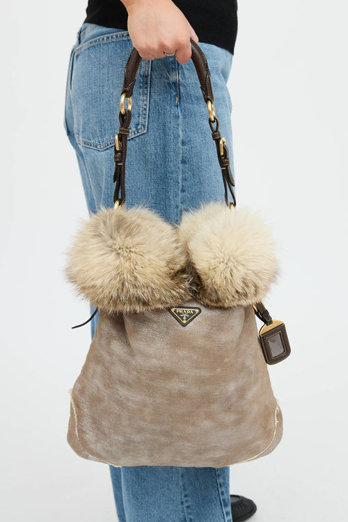Prada Fur Trim Shoulder Bag