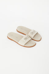 Prada Beige & Silver Buckle Slide
