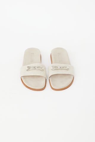 Prada Beige & Silver Buckle Slide