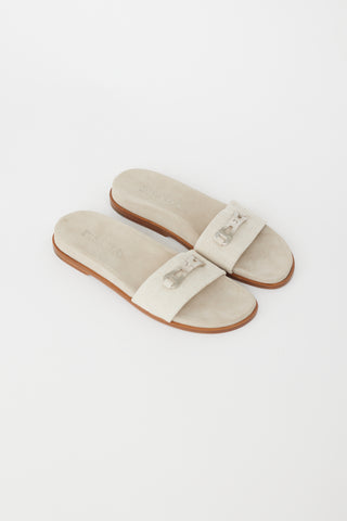 Prada Beige & Silver Chainlink Slide