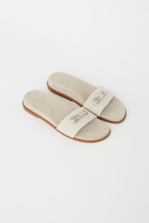 Prada Beige & Silver Chainlink Slide