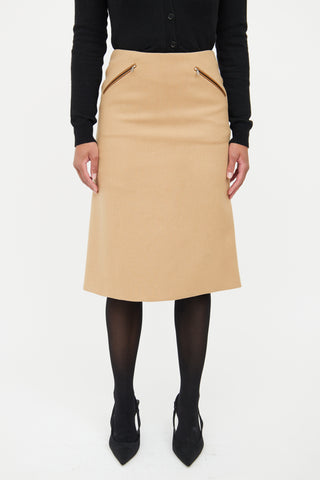 Prada Beige Wool & Leather  Skirt