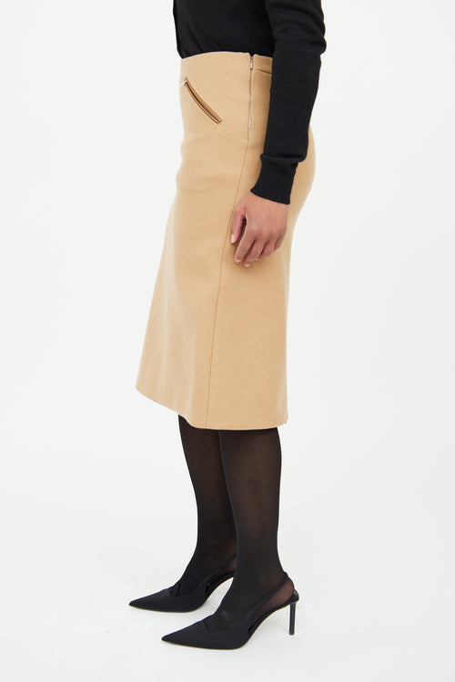 Prada Beige Wool & Leather  Skirt