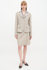 Prada Beige Wool Tacked Pleat Three Pocket Blazer