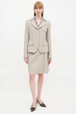 Prada Beige Wool Tacked Pleat Three Pocket Blazer