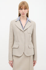 Prada Beige Wool Tacked Pleat Three Pocket Blazer