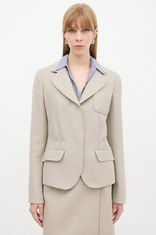 Prada Beige Wool Tacked Pleat Three Pocket Blazer