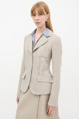 Prada Beige Wool Tacked Pleat Three Pocket Blazer