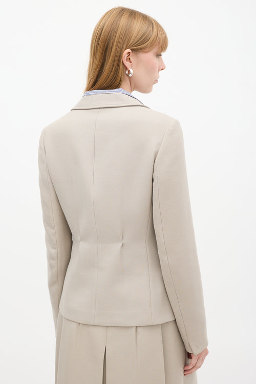 Prada Beige Wool Tacked Pleat Three Pocket Blazer