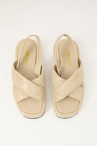 Prada Beige Leather Quilted Slingback Sandal