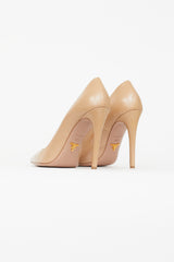 Prada Beige Textured Leather Pointed Toe Pump