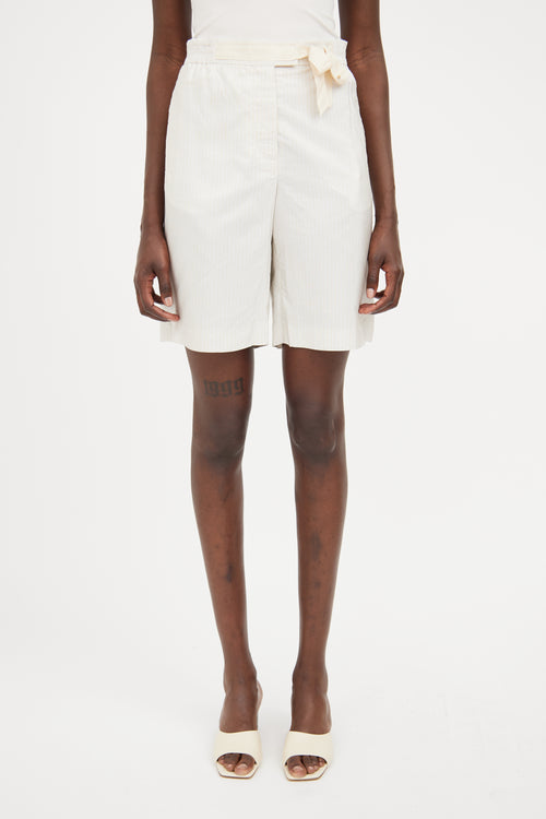 Prada Cream & Blue Stripe Belted Short