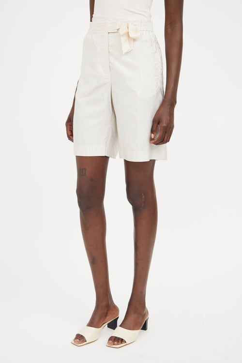 Prada Cream & Blue Stripe Belted Short